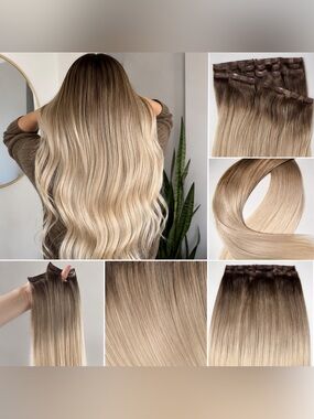 BELLAMI Ombre Clip-In Extensions - Dark Root to Ash Blonde Blend